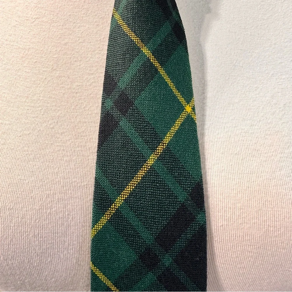 Vintage Scotland Macarthur Mans Tie Handmade Wool Green Multicolor Necktie Plaid